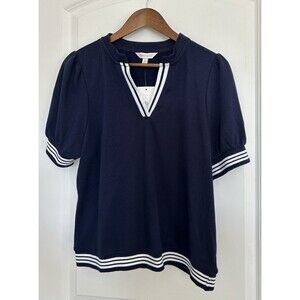 Crown & Ivy Womens Shirt Large Navy Nautical Coastal Resort Vacation Preppy